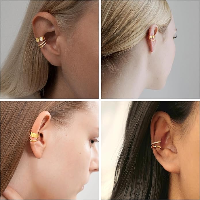 Gold Ear Cuffs Earrings for Women Non Piercing - Clip on Cartilage Earrings Dainty 14K Gold Sterling Silver Plated Cubic Zirconia Huggie Hoop Earring for Women No Tarnish Trendy Jewelry Set