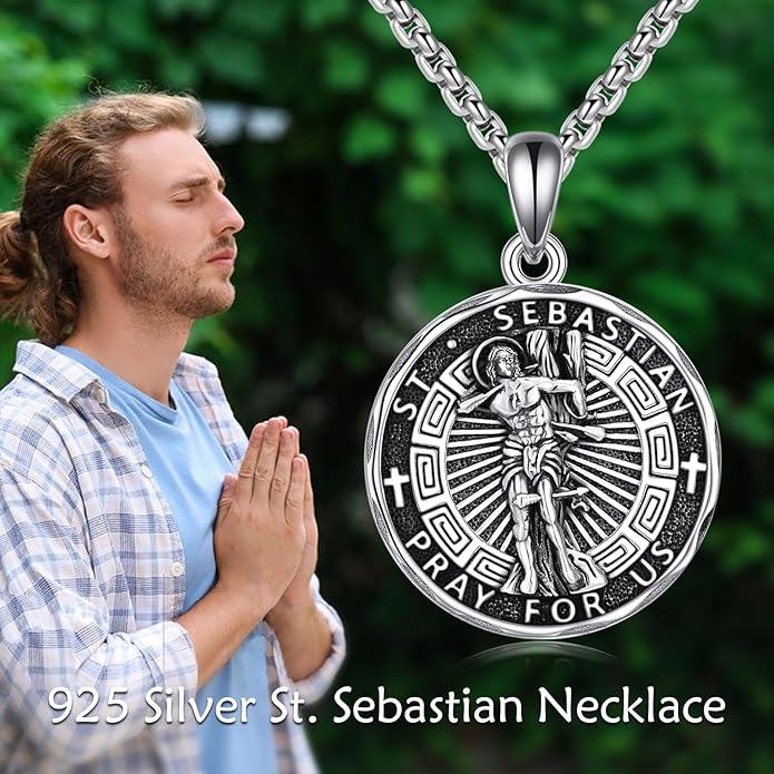YFN Patron Saint Necklace Sterling Silver Amulet Medal Pendant Religious Protector Jewelry Gifts for Women Men