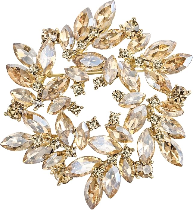 BriLove Austrian Crystal Rhinestone Elegant Flower Marquise Wreath Brooches for Women