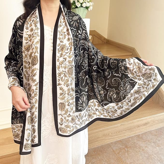 Long Silk Like Scarf Lightweight Satin Scarves Large Sunscreen Shawl Wrap for Women
