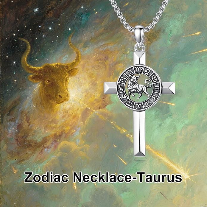 MEIDERBO Cross Zodiac Necklace 925 Sterling Silver 12 Constellation Horoscope Astrology Pendant Necklace Zodiac Sign Jewelry Gifts for Men Women