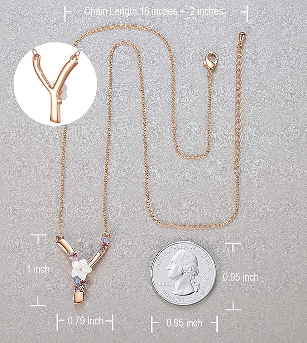 Flower Initial Letter Necklace Pink Red Blue Simulated Pearl Pendant Name Jewelry Made with Austrian Crystals Rose Gold Plated Anniversary Birthday Gifts for Women,18"+2"
