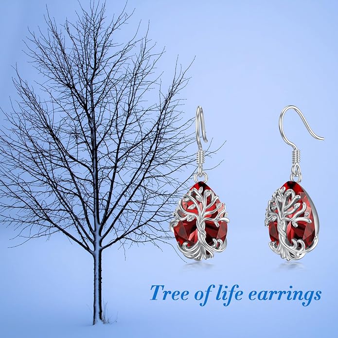 TOUPOP Tree of Life Earrings 925 Sterling Silver Family Tree Dangle Drop Earrings Crystal Jewelry Birthday Christmas Gifts for Women Her