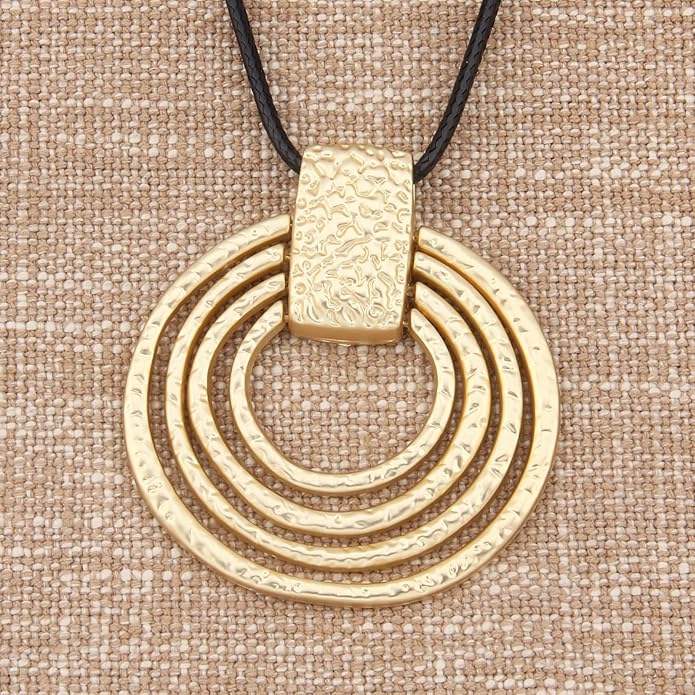 Long Boho Necklaces for Women Vintage Leather Wooden Pendant Y Choker Ethnic Style Gold Circle Hippie Sweater Necklace