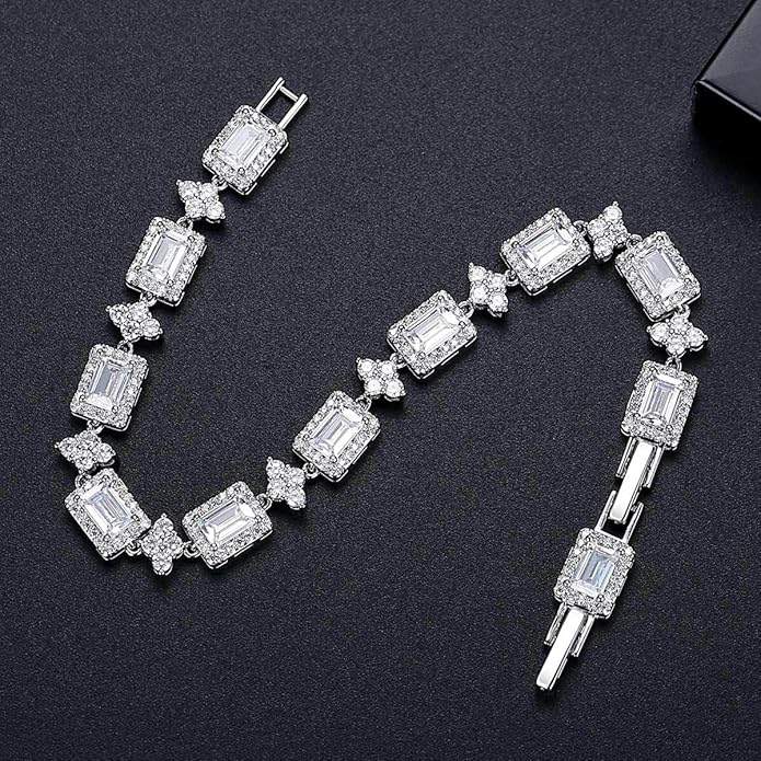 14K Gold Square Moissanite Bracelet, Refined Design for Formal Wear, Adjustable Fit
