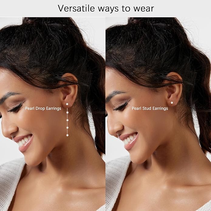 Gold Jewelry Set for Women - Dainty 14K Gold/Silver Plated Pearl Choker Necklace, Drop Earrings & Bracelets - Wedding Trendy Pearl Jewelry Gift