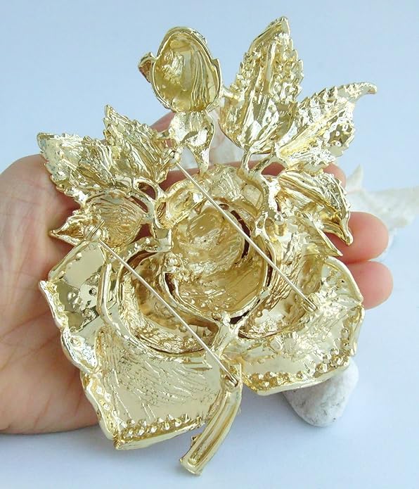 Gorgeous Wedding 5.32" Big Rose Flower Brooch Pin Austrian Crystal Pendant BZ2994