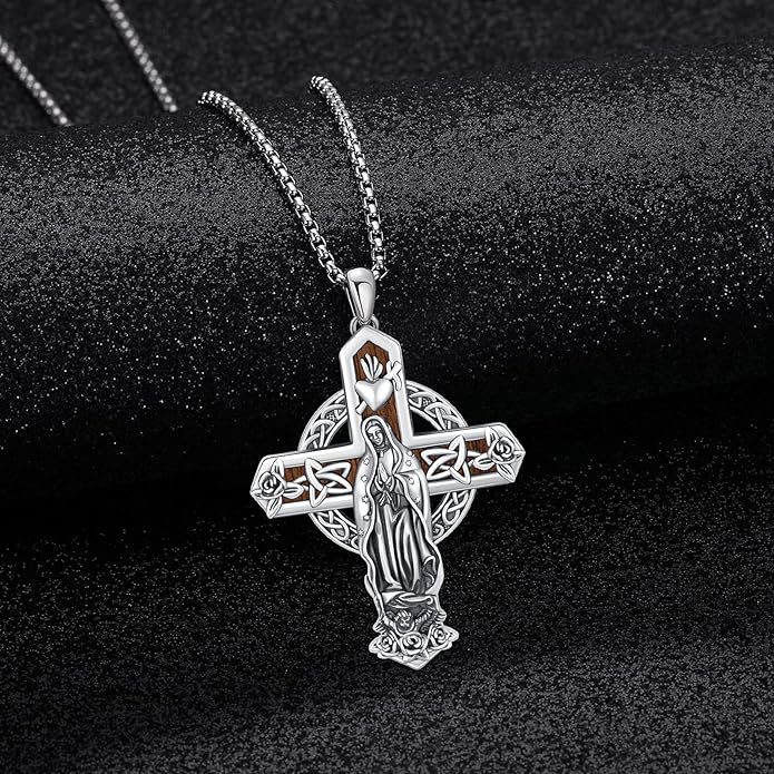 Midir&Etain Cross Necklace 925 Sterling Silver Celtic Christian Pendant Religious Protection Jewelry for Women Men