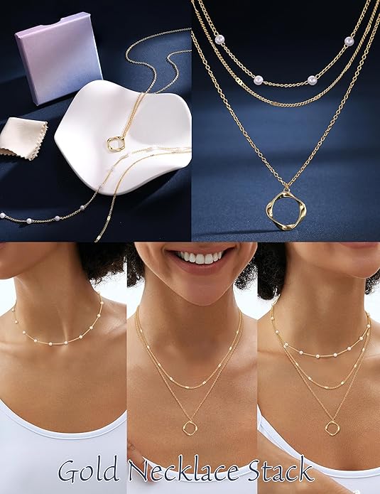 Besteel 3Pcs Dainty Layered Necklaces for Women - Paperclip Choker Necklace Stacks Set Trendy Simple Layering Chain Pendant Jewelry Non Tarnish Gifts