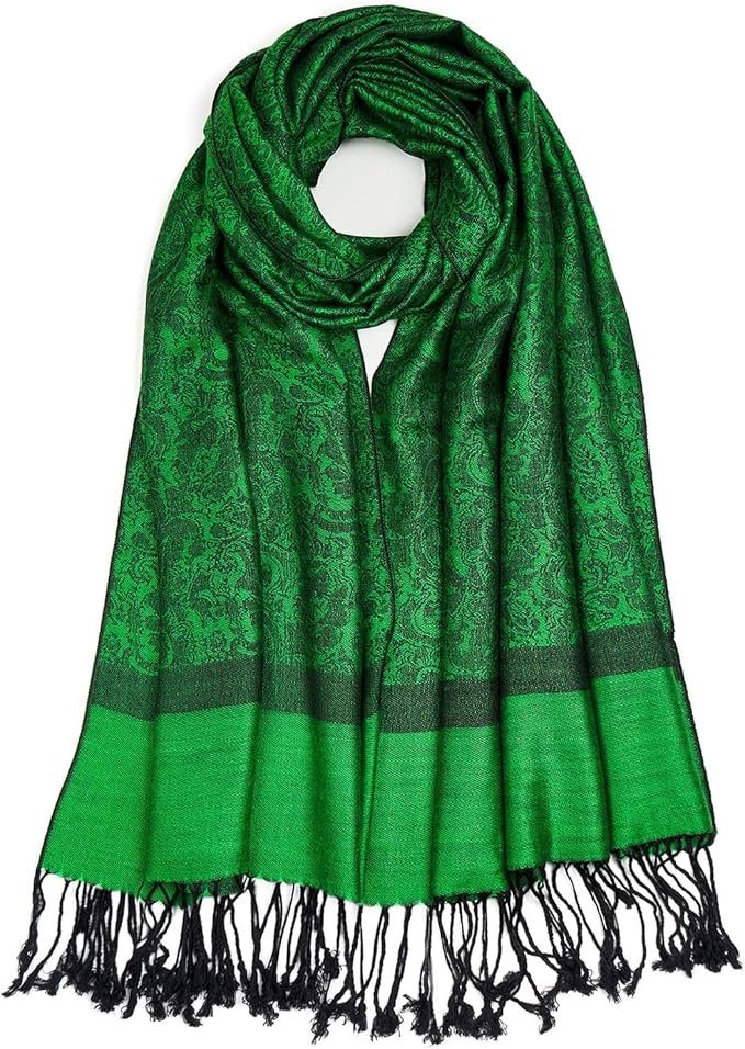 QIUTIMIY Paisley Pashmina Shawl Wrap Women Reversible Vintage Jacquard Pashmina Rave Scarf with Fringe for Evening, Wedding