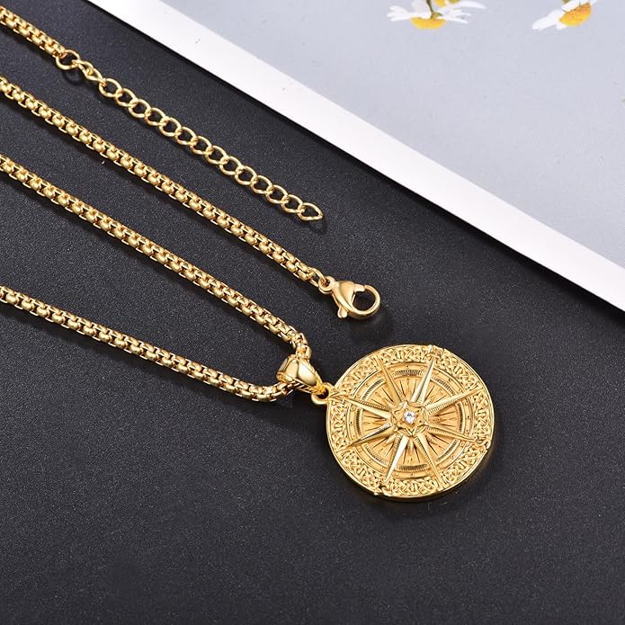 KINGWHYTE Compass Necklace for Men 925 Sterling Silver Birthday Gifts Graduation Travel Jewelry for Husband Brother with Stainless Steel Chain