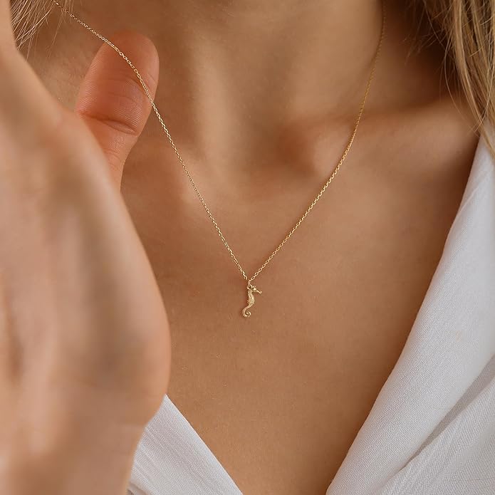 Gold Necklace for Women-14K Gold Plated Bow,Dragon,Shell, Palm Tree, Seahorse, Conch Shell,Sardines, Cowboy Boot,Bat,Bunny Pendant Beachy Jewelry for Women Gifts