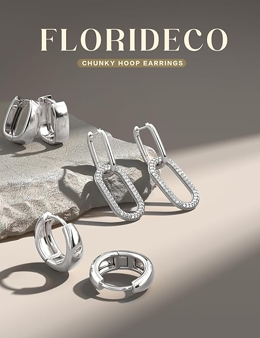 Florideco 3Pairs Chunky Gold Earrings Set 14K Gold Plated Hoop Earrings for Women Trendy Small Thick Huggie Hoops Earring Lightweight Silver Hoop Earring Sets for Multiple Piercing