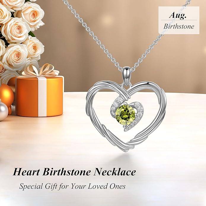 G&GEMSJEW 18K Gold Heart Birthstone Necklaces for Women, S925 Sterling Silver Jewelry Birthday Gifts for Women Wife Girlfriend Mom, Anniversary Christmas Valentines Gifts