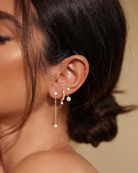Freekiss 3 Pairs Gold Hoop Earrings Set: Dainty Stud Earrings Trendy Small 14K Gold Plated Hypoallergenic Dangle Cartilage Huggie Hoop Earrings for Women Gold Jewelry for Women Gifts