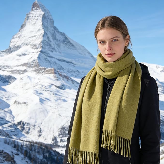 WASALUYA Wool Scarf for Women & Men, 100% Wool Scarves Wrap Shawl with Tassels, Elegant Soft Winter Scarf for Fall and Winter