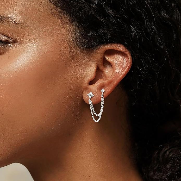 Freekiss Gold Chain Studs Earrings for Women Trendy: Hypoallergenic 14K Gold Plated Dangle Earrings Dainty Small Long Chain Earring Set Fashion Gold Jewelry for Women