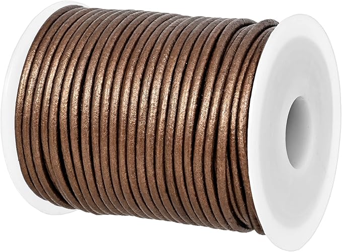 GENIQUE Real/Genuine Round Leather String Cord for Necklace, Bracelets, Jewelry, Kumihimo Braiding, DIY Projects (20 Metres) (2mm, Kansa)