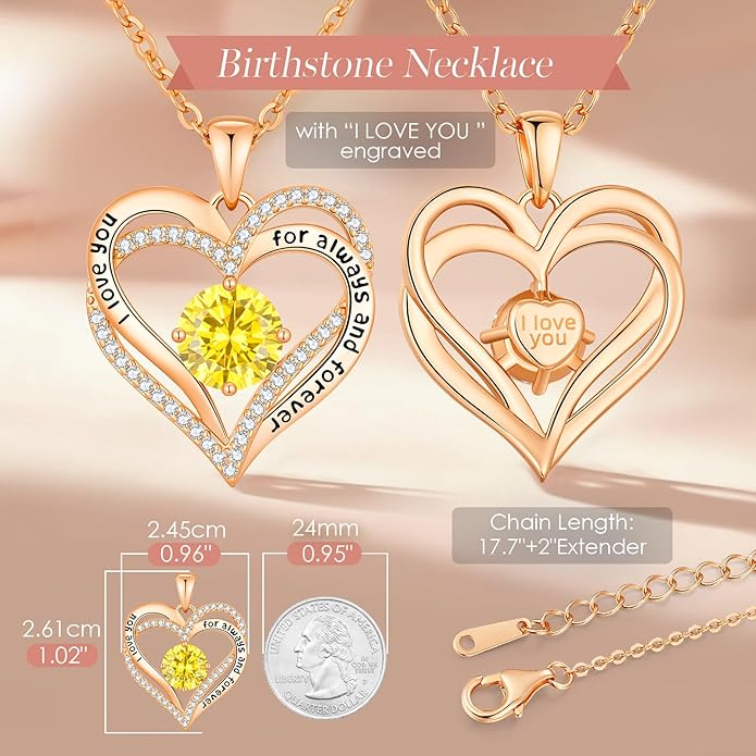 CDE Forever Love Heart Necklaces for Women, Mom, Girlfriend, Wedding Anniversary Birthday Mother Day Christmas Day Gift for Wife Girlfriend Jewelry with Birthstone Pendant