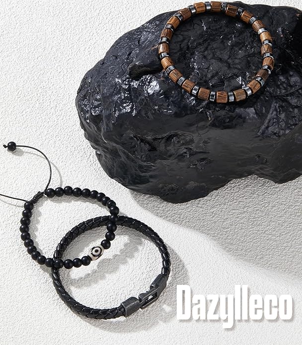 3pc Mens Beaded Bracelets Silver Stainless Steel Chain Bracelet for Men Handmade Braided Bracelet Sets Jewelry Gifts for Men