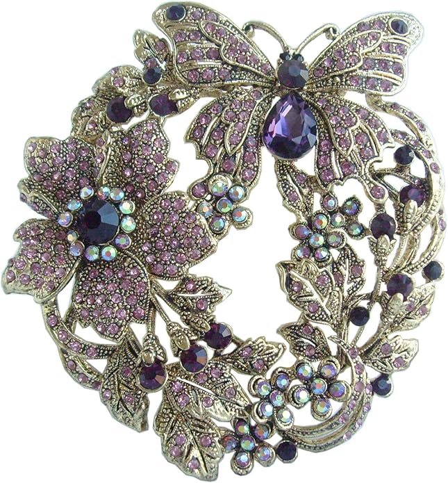 Art Style 3.54" Butterfly Flower Brooch Pin Pendant Rhinestone Crystal BZ4489