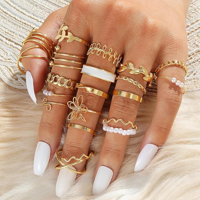 IFKM Gold Knuckle Rings Set For Women Vintage Stackable Joint Finger Midi Rings Dainty Cubic Zirconia Crystal Simple Twist Hollow Cute Rings Pack Jewelry Gift