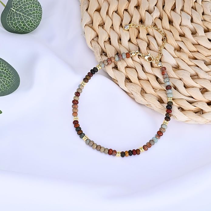 Natural Stone Beaded Anklets Bracelets for Women Handmade Beaded Anklet Bracelet Waterproof Boho Beads Ankle Bracelet Adjustable Summer Jewelry