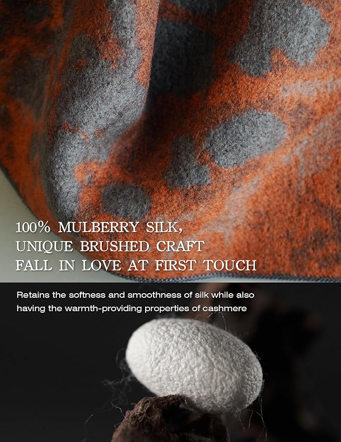 ZHE JIN Luxurious Silk Scarf Shawl Wraps for Women, Warm Scarves Winter Gift, 100% Brushed Mulberry Silk