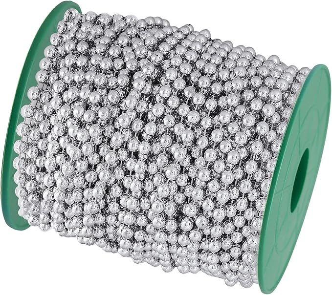Fbshicung 5mm Faux Pearl Beads Garland Pearl Bead Roll Strand for Wedding Party Christmas Tree Decorations, 99 Feet Roll (Silvery)