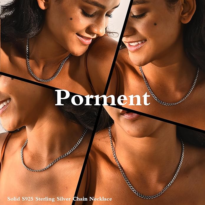 Italian Solid 925 Sterling Silver Chain Necklace for Women, 4.0mm Cuban Link Chain Necklace 14K White Gold Vermeil Sterling Silver Necklace for Women Men 16" 18" 20" 22" 24" Made in Italy