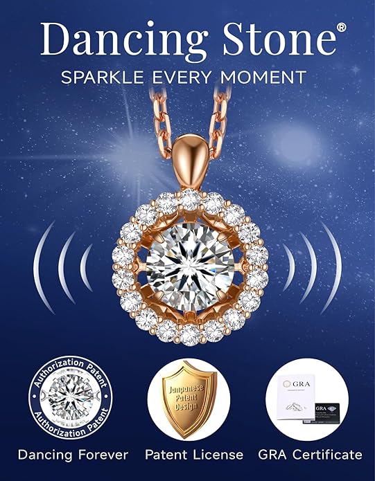 MomentWish Floating Necklace for Women, 0.5/1 Carat Dancing Moissanite Necklace for Her 925 Sterling Silver Pendant Anniversary Birthday Christmas Gift for Wife Mom Girlfriend
