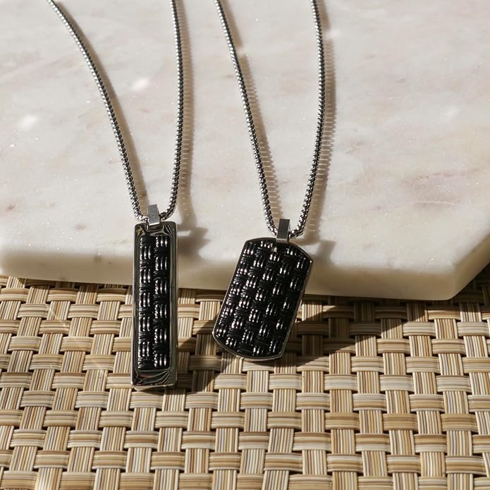Boston Bay Men’s Black Dog Tag Necklace, 316L Stainless Steel Pendant with 24 Inch Fine Cuban Curb Link Chain