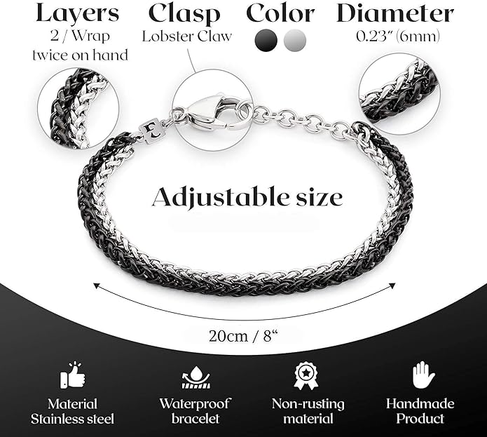 Galis Mens Bracelet Dvir - Stainless Steel for Men, Non Tarnish Rope Chain Bracelets, Stylish Birthday, Gift for Men, Dad, Husband, Boyfriend