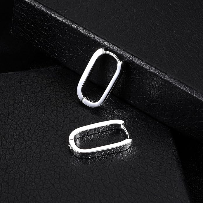 925 Sterling Silver Hoop Earrings for Women Small Square Hypoallergenic 14K Gold Plated Hoop Earrings Geometric Minimalist Rectangle Hoops