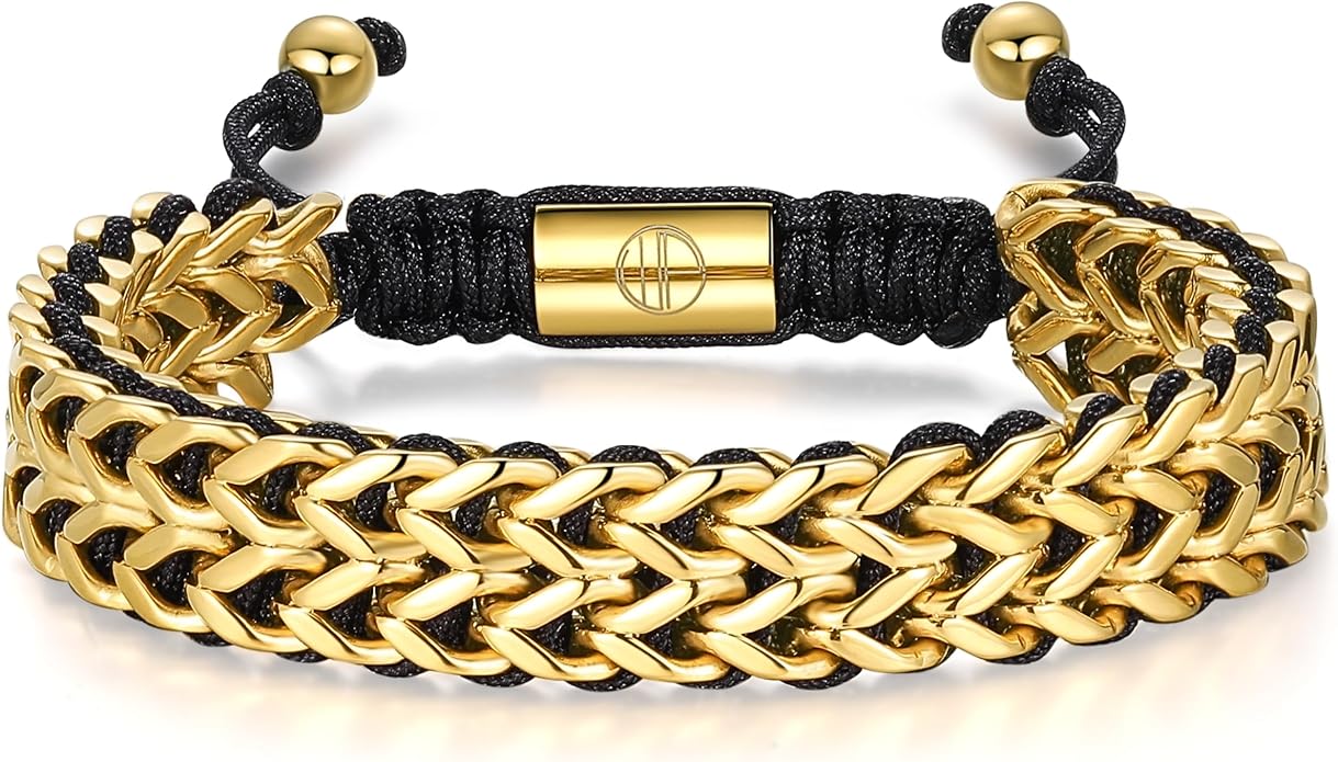 Gold-Plated Bracelets for Men 18K Gold Plated Franco Link Chain Stainless Steel Bracelet Adjustable Bracelet Mens Jewelry Birthday Gift