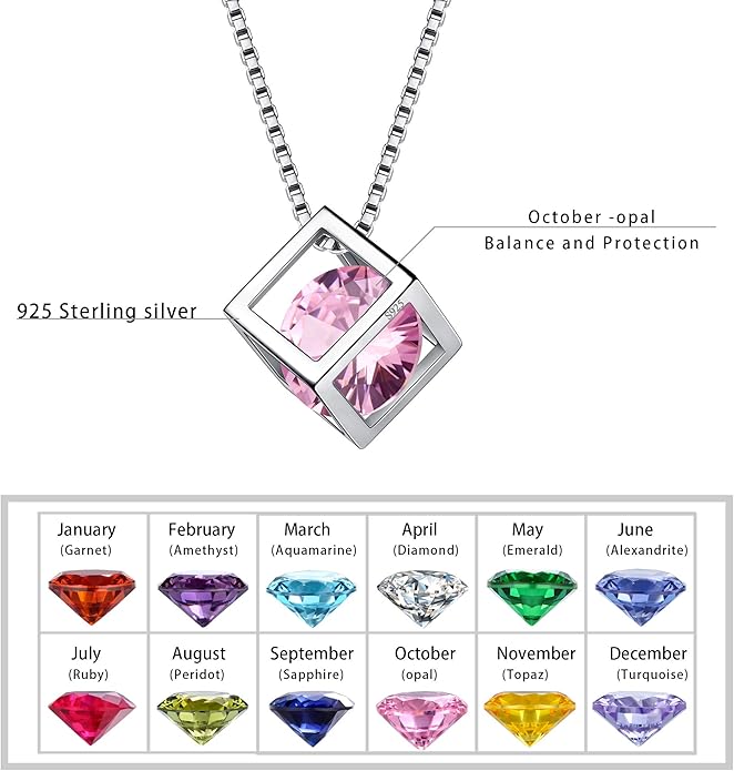 Aurora Tears Birthstone Necklace/Earring 925 Sterling Silver Women Cross/3D Cube/Cresent Moon Birth Stone Jewelry Mens Birthday Gift Anniversary Present