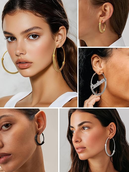 PROSTEEL 30/40/60/80/100mm Chunky Hoop Earrings For Women Gold Plated/Black Stainless Steel Hoops Earrings Statement Jewelry