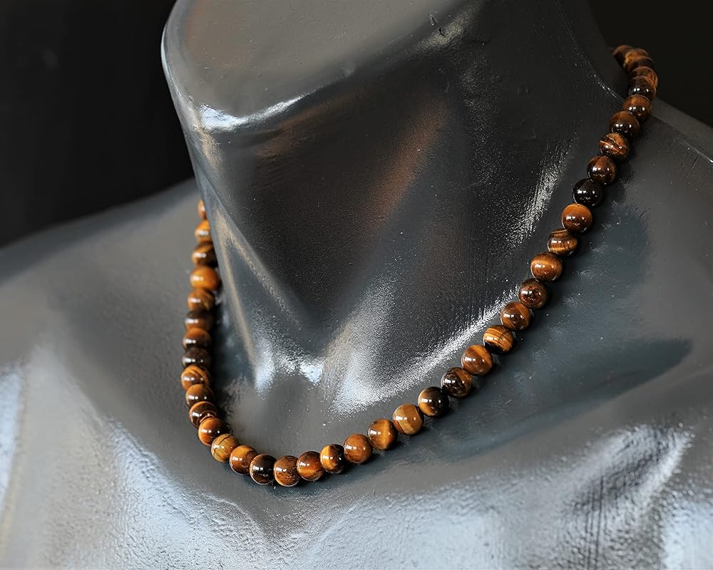 Natural Tiger Eye Beaded Choker, Genuine Golden Crystal Necklace, Fancy Gemstone Choker, 8mm Beads, Unique Fashion Jewelry, Healing Crystal Chakra Necklace, Durable Stone Necklace, Leo Necklace