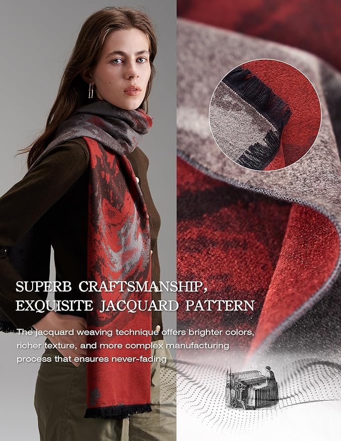 ZHE JIN Luxurious Silk Scarf Shawl Wraps for Women, Warm Scarves Winter Gift, 100% Brushed Mulberry Silk