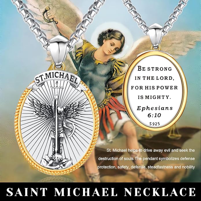 Taioiat Saint Necklace 925 Sterling Silver St Necklace Amulet Pendant Jewelry Religious Gift for Men Women