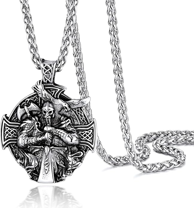 PROSTEEL Norse Viking Jewelry for Men Women, Vintage Thor Hammer/Thor Axe/Raven/Odin Necklace, 316L Stainless Steel Pendant Chain, Come with Box