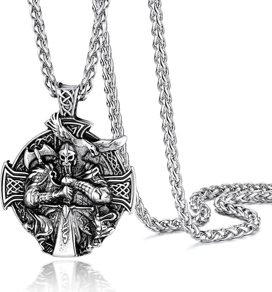 PROSTEEL Norse Viking Jewelry for Men Women, Vintage Thor Hammer/Thor Axe/Raven/Odin Necklace, 316L Stainless Steel Pendant Chain, Come with Box