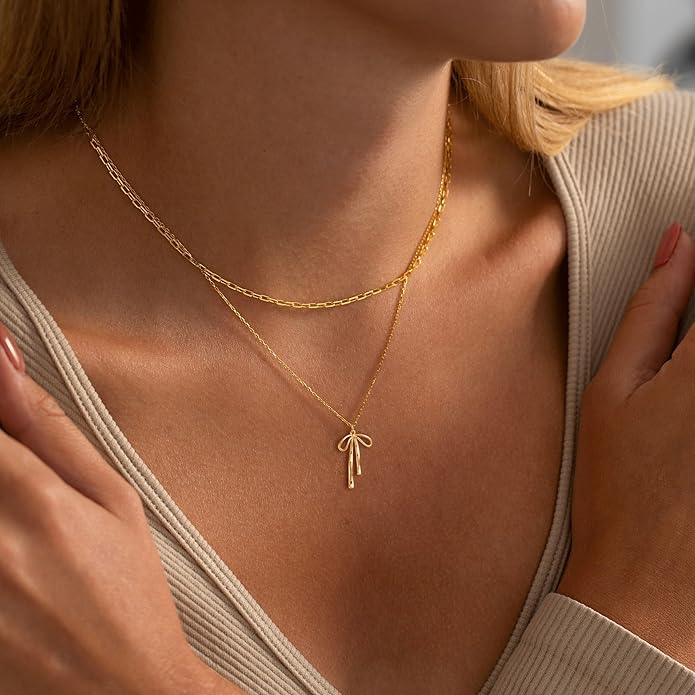 Gold Necklace for Women-14K Gold Plated Bow,Dragon,Shell, Palm Tree, Seahorse, Conch Shell,Sardines, Cowboy Boot,Bat,Bunny Pendant Beachy Jewelry for Women Gifts