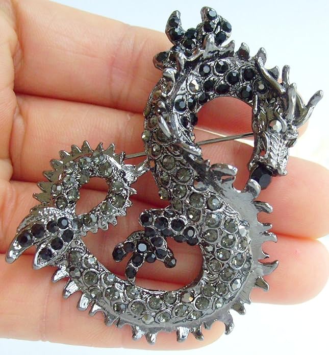 Art Style 2.36" Dragon Brooch Pin Pendant Austrian Crystal BZ2980