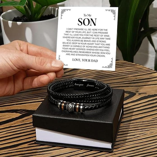 To My Son Bracelet from Dad with Heartfelt Message, Bracelets For Men, Birthday Gift for Son from Mom and Dad, Graduation Christmas Gifts for Him