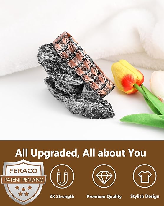 Feraco Copper Bracelet for Men 3X Strength,Magnetic Therapy Bracelet Copper Jewelry with Powerful 3800 Gauss Magnets,Premium Fold-Over Clasp