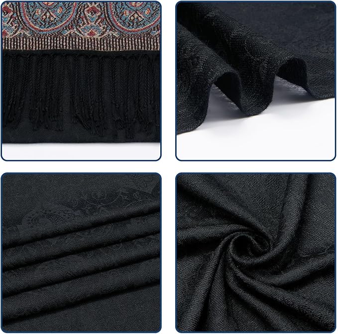 QIUTIMIY Paisley Pashmina Shawl Wrap Women Reversible Vintage Jacquard Pashmina Rave Scarf with Fringe for Evening, Wedding