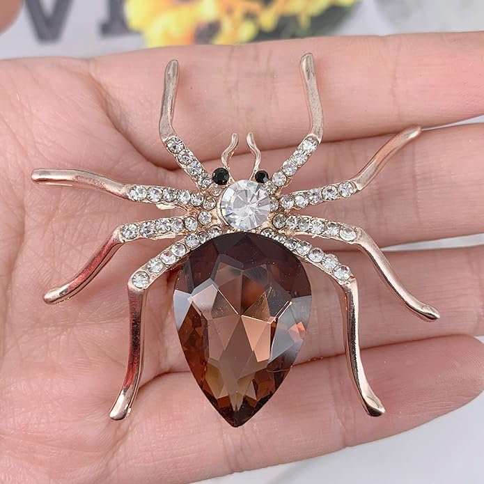 SELOVO Spider Scarf Brooch Pin Broach Crystal Jewelry Rose Gold Tone