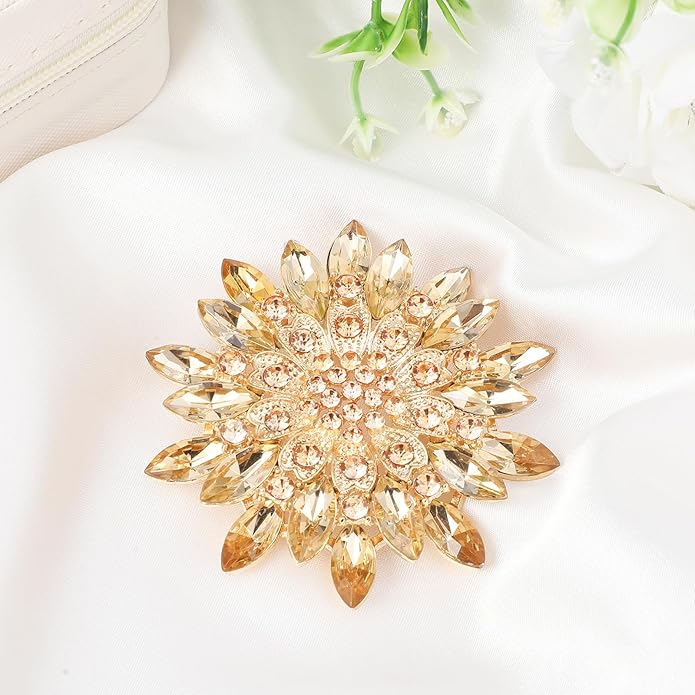 Flower Brooches For Women Rhinestone Sunflower Brooch Pin Red Pink Flower Brooch Marquise Wreath Brooches Elegant Accessories Jewelry Gifts For Women Girls Skirt Dress Hat Decoration