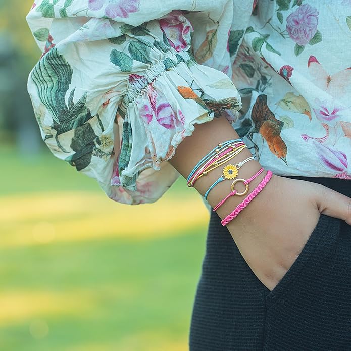 FANCY SHINY Sunflower String Bracelet Boho Braided Rope Wrap Bracelets Cute Summer Beach Surfer Jewelry for Women